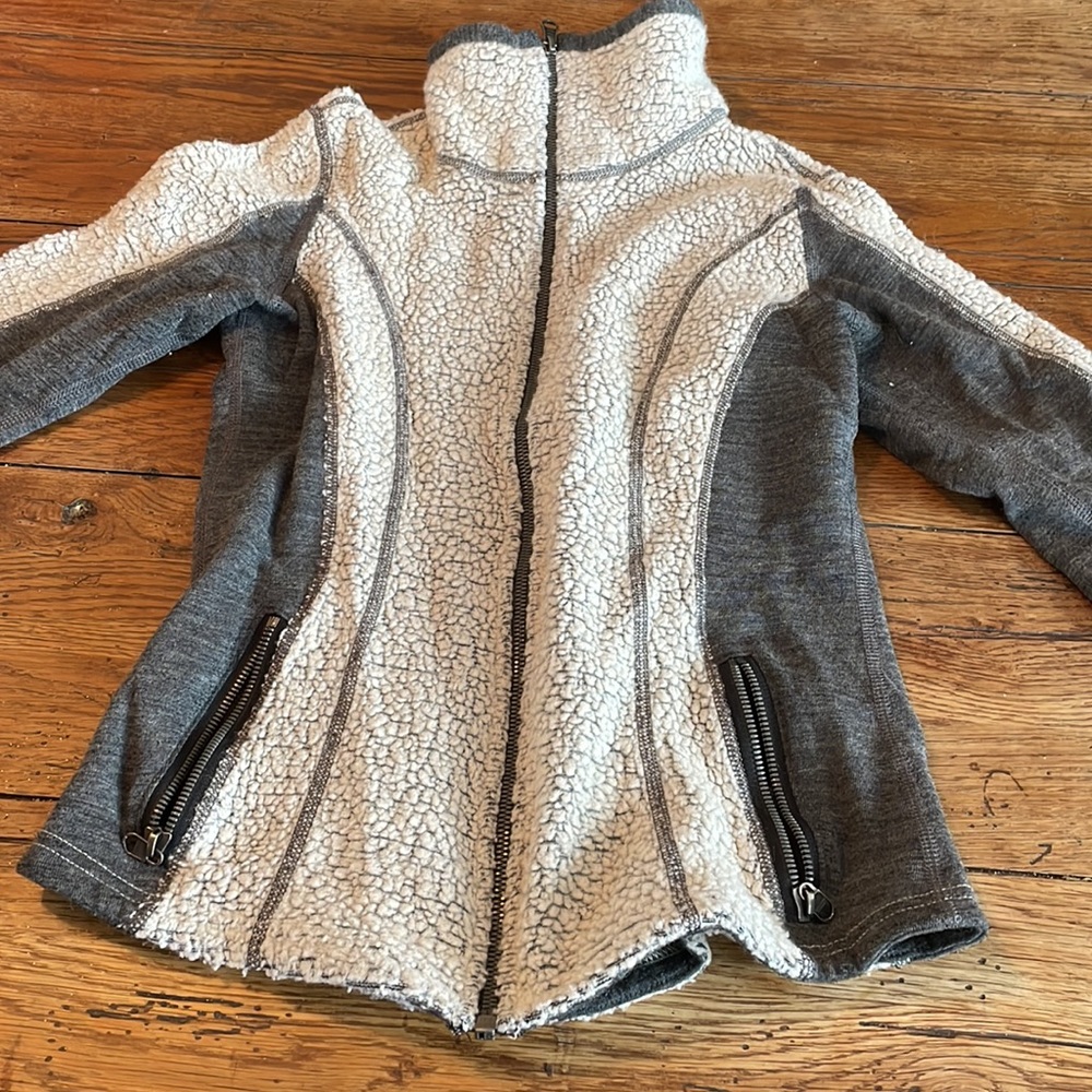 White and grey wool zip sweater - Picture 3 of 3